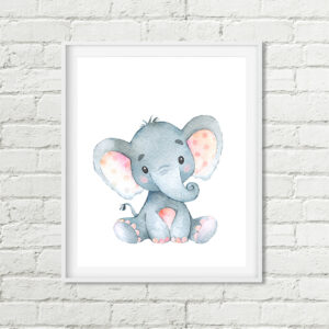 Baby Elephant Printable Art, Safari Jungle Animal Blush Pink Grey Nursery
