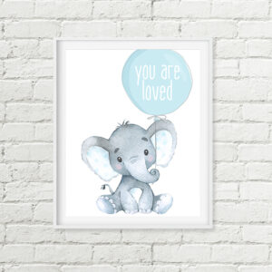 Elephant Nursery Printable Art, You Are Loved Balloon Safari Aqua Teal