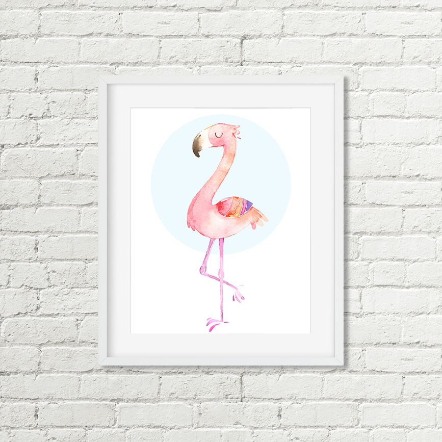 Pink Flamingo Printable Art, Watercolor Tropical Decor, Bathroom Art - Image 2