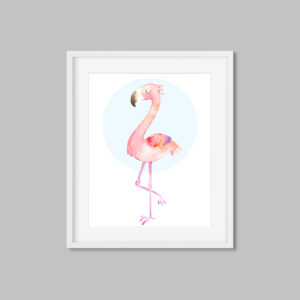 Pink Flamingo Printable Art, Watercolor Tropical Decor, Bathroom Art
