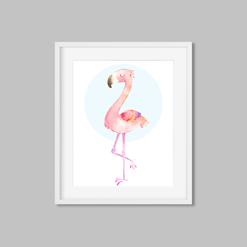 Pink Flamingo Printable Art, Watercolor Tropical Decor, Bathroom Art