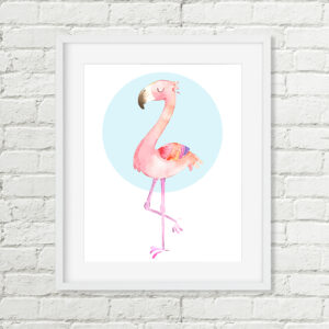 Pink Flamingo Printable Art, Watercolor Tropical Room Decor, Kids Bathroom Art