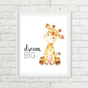 Giraffe Dream Big Printable Art, Safari Nursery Art Download