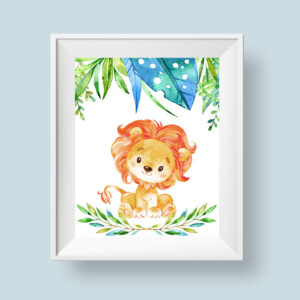 Safari Lion Printable Nursery Art, Baby or Kids Jungle Leaves Room Decor
