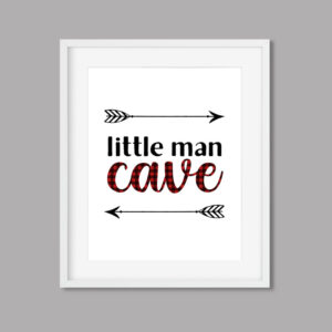 Little Man Cave Printable Art, Red & Black Buffalo Plaid Arrow Boys Nursery