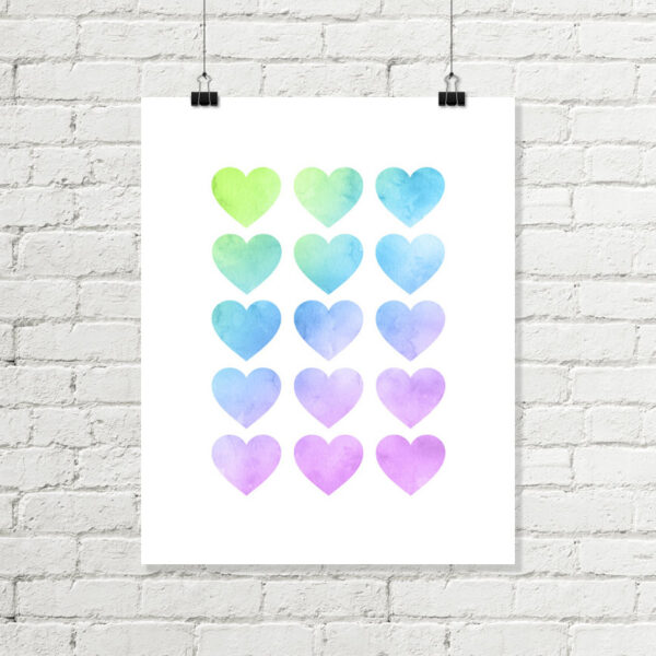 Watercolor Rainbow Hearts Printable Art
