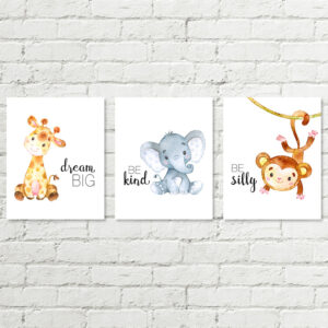 Boys Printable Safari Nursery Art, Giraffe Elephant Monkey Download
