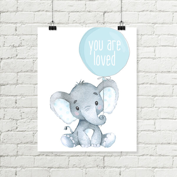 Elephant Nursery Printable Art, You Are Loved Balloon