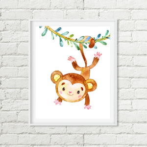 Swinging Monkey Printable Art, Safari Jungle Nursery Decor 8×10 A4