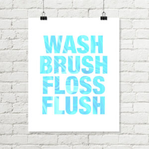 Printable Bathroom Art, Wash Brush Floss Flush Print, Aqua Blue Bathroom Rules
